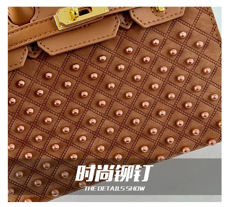 Mini Kelly-Inspired Bag - Women's Heavy Rivet Street Style Handheld Shoulder Crossbody Stylish Versatile