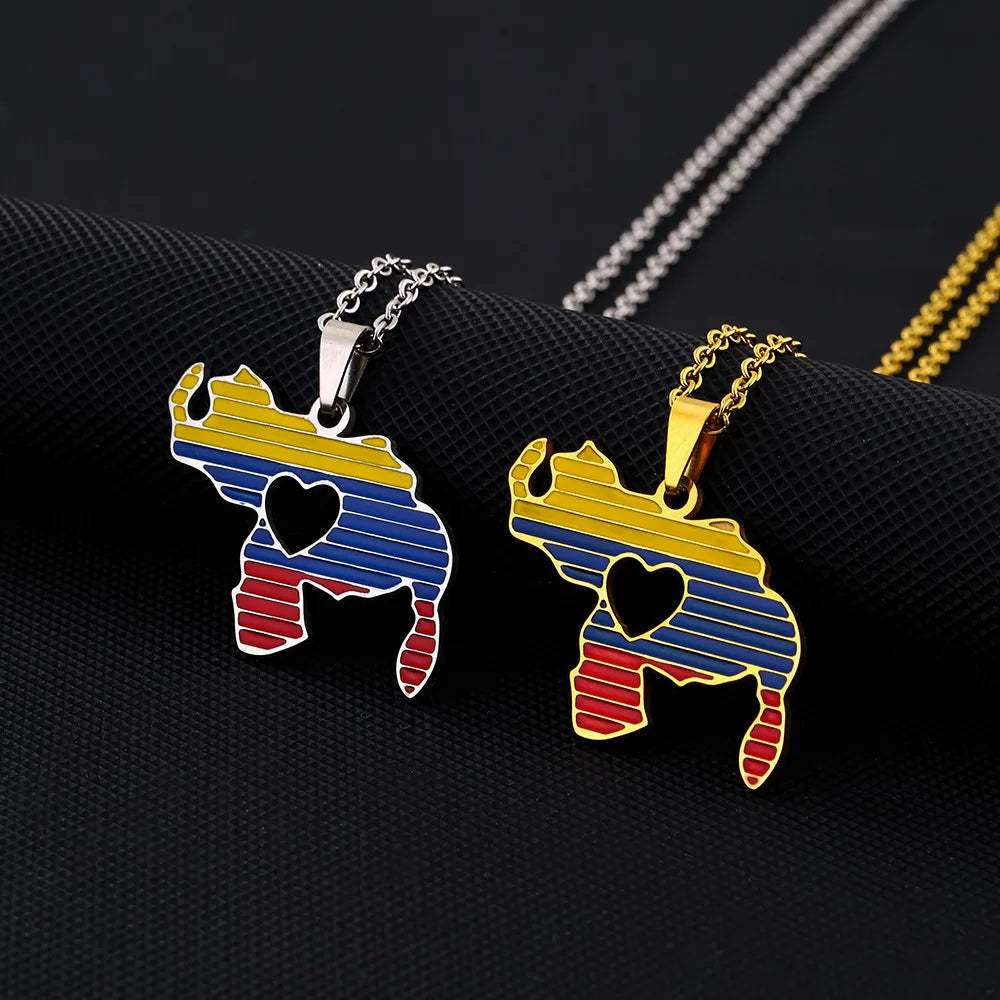 New Venezuela Map Heart Map Design Charm Pendant Necklace For Women Men Venezuelan Fine Charm Clavicle Chain Jewelry Accessories