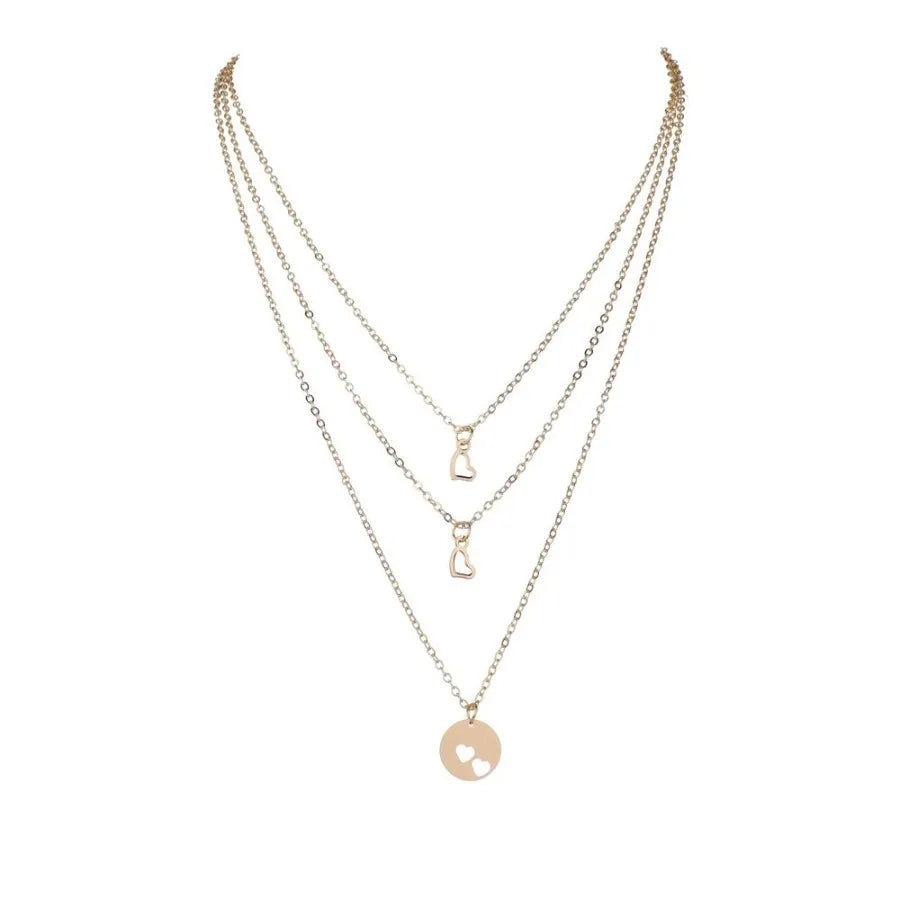 Stylish Alloy HeartShaped Pendant Ladies Multilayer Necklace Simple Neck Jewelry Gift