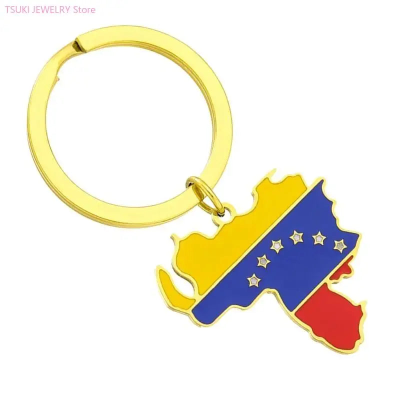 Venezuela Map Flag Keychain Charm Pendant Keyring Stainless steel Keychain Remembrances Jewelry Gifts for Women Men