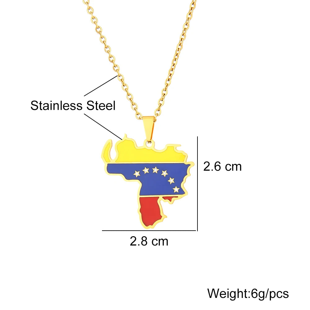 Venezuela Map Flag Pendant Necklace Stainless Steel For Women Men Gold Silver Color Charm Fashion Venezuelan Jewelry Gifts