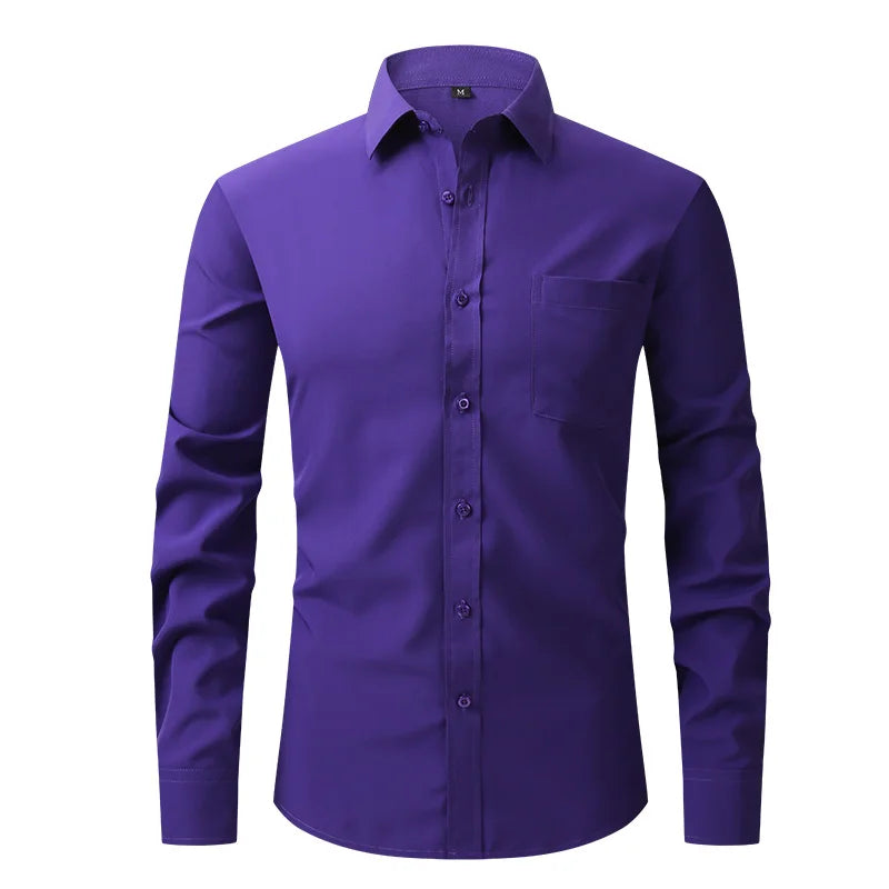New spring and summer American men's shirt business casual long sleeve slim professional formal wear free ironing solid color