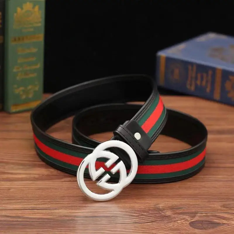Fashion Men's Belt with Red and Green Fabric Letter Fashion Versatile Casual Denim Pants Smooth Buckle Casual Pants Belt