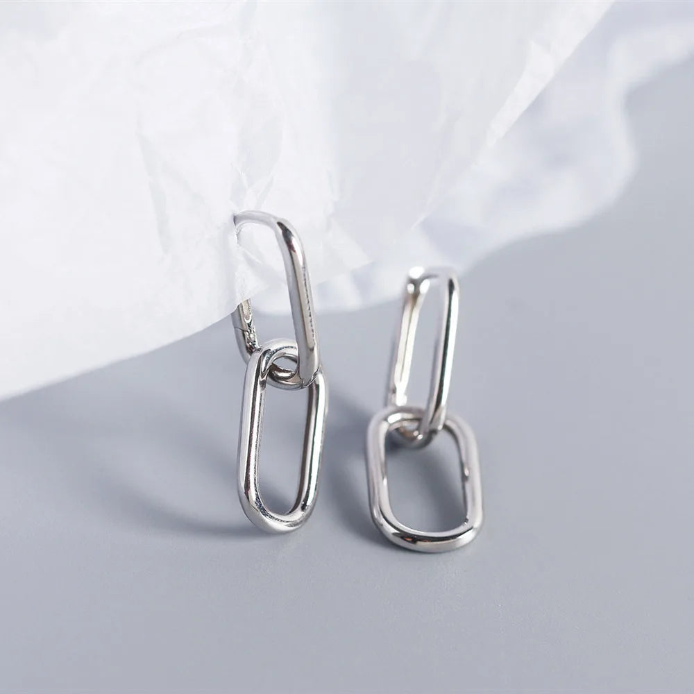 F.I.N.S Minimalist Real S925 Sterling Silver Oval Heart-Shaped Drop Earrings Geometric Smooth Hoops Pendientes Plata 925 Jewelry
