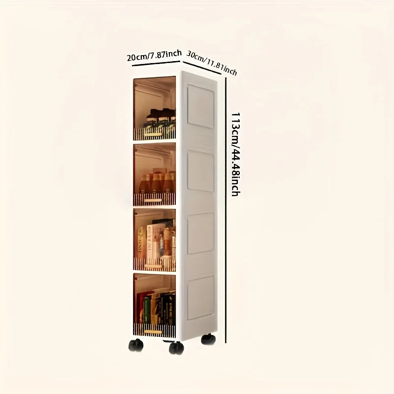 Swivel Wheel Mobile Kitchen Storage Rack - Waterproof & Dustproof, Space-saving Shelf Cabinet for Spices/Books/Toys/Snacks