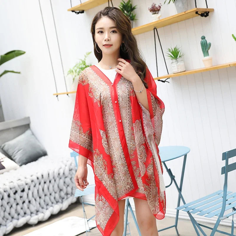 Fashion Woman Scarf Shawl Beach Cover-Ups Blouses Sun Protection Cardigan Summer Beach Holiday Cardigan Women Long Blouses Tops