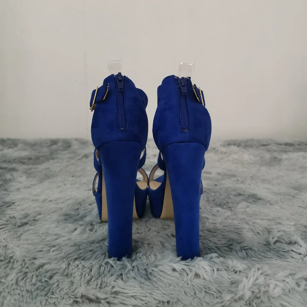 Women Sandals Open Toe Thick High Heels Chunky Cross Strap Buckle Platform Pumps Dress Party Wedding Shoes