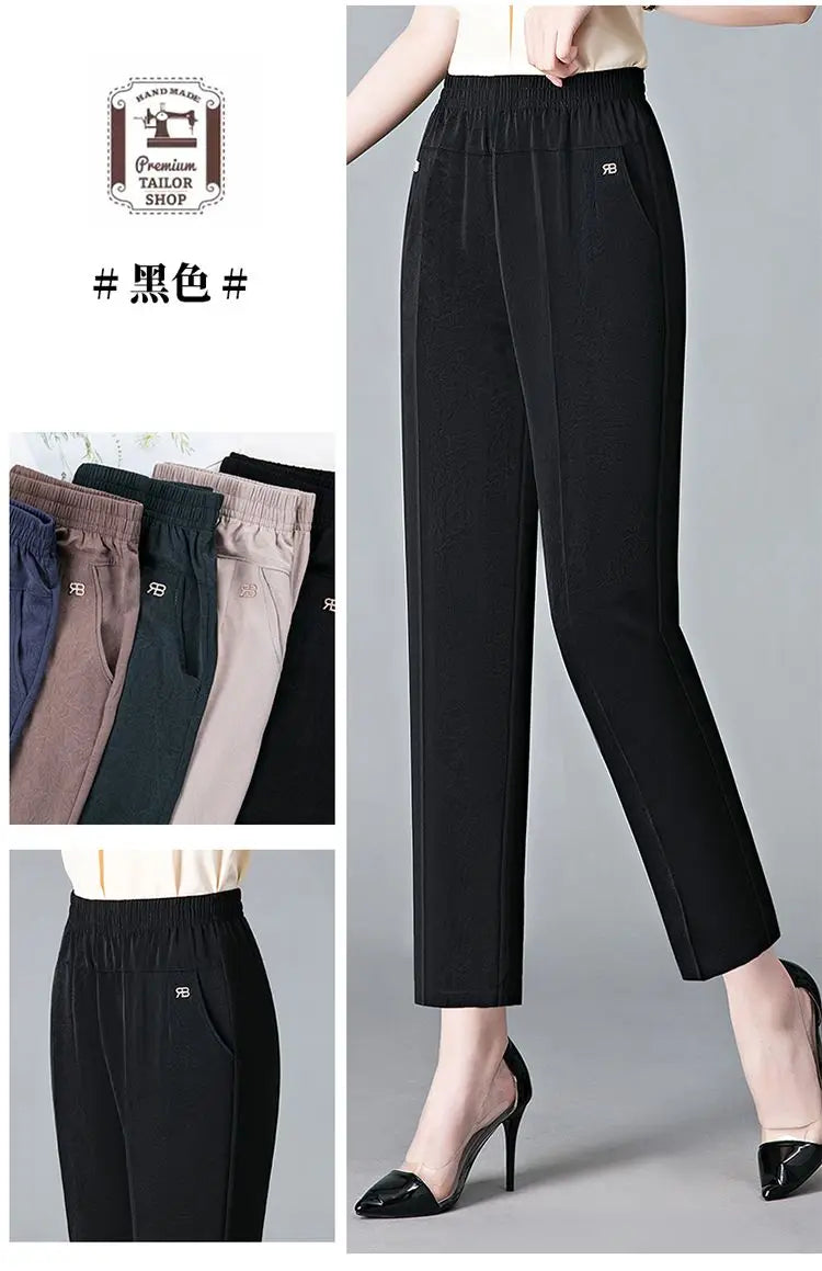 Office Lady Vintage Loose Straight Pants Spring Summer Thin Women Streetwear Fashion Casual Elastic High Waist Cropped Trousers
