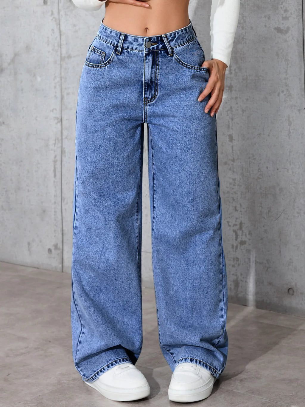Size:S-5XL Women's Wide-Leg Jeans High-Waist Plus-Size Jeans