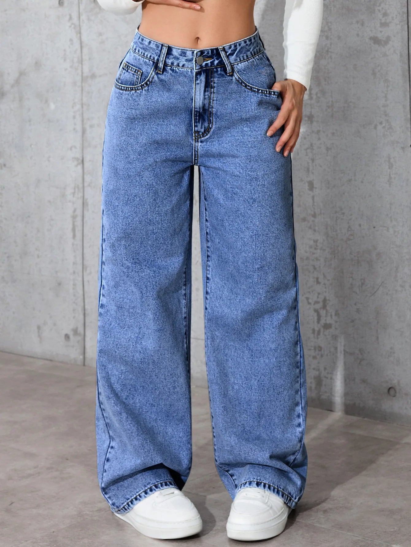 Size:S-5XL Women's Wide-Leg Jeans High-Waist Plus-Size Jeans