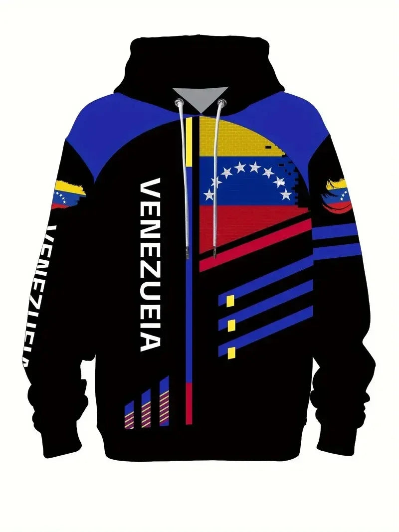 Venezuela Flag Emblem 3d Printed Hoodie Men's Clothing Long Sleeves Drawstring Pullover Sweatshirt Street Sports Casual Top
