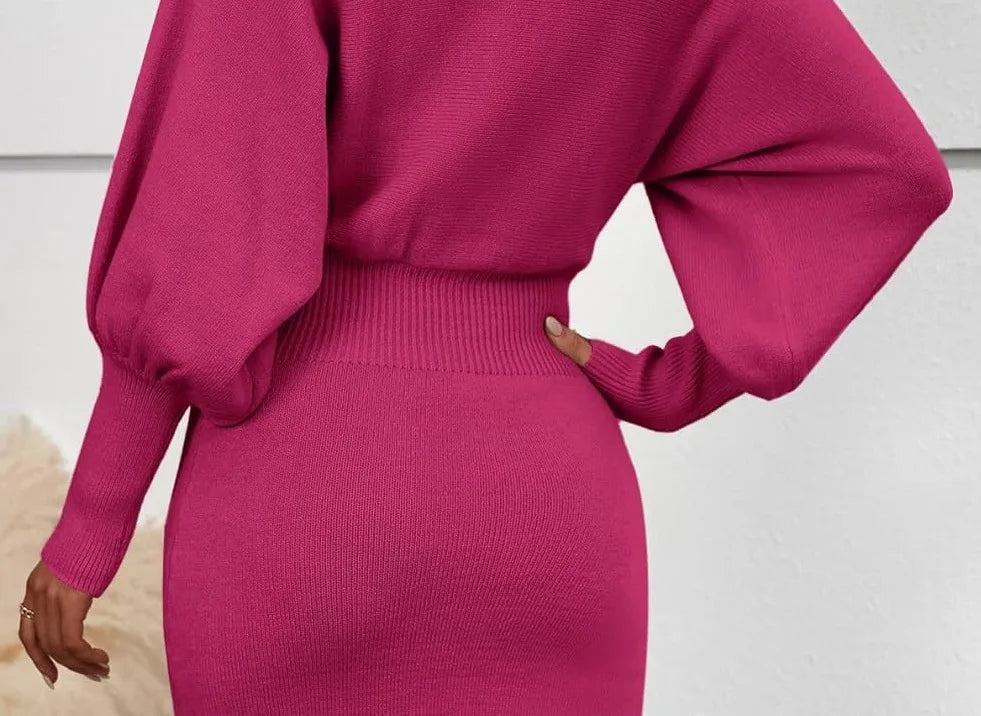 Women Knit Dress Sweater Long Sleeve Round Neck Slim Fit Dresses Tight Waist Thick Warm Vestidos Elegant Lady Skinny Autumn