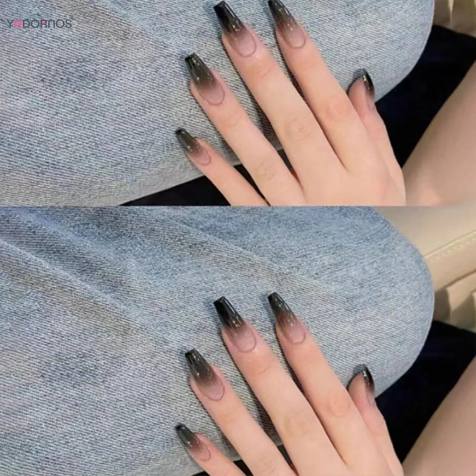 Gradient Black Fake Nails Long Ballerina Nails Press on Simple Full Cover False Nails Tips for Women Girls DIY Manicure 24Pcs