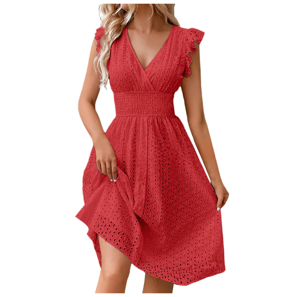 Women's Sexy V-Neck Flare Mini Dress – Summer Vacation Outfit