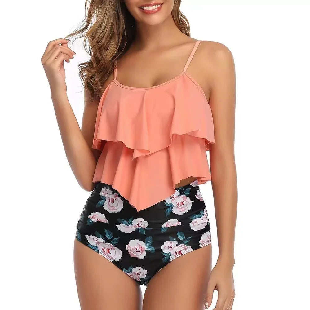 Swimwear Ruffles Women Suits Two Piece Sets Printed Beachwear High Waist Bikini Set Bottoms Push Up Tankini Swimsuits Women
