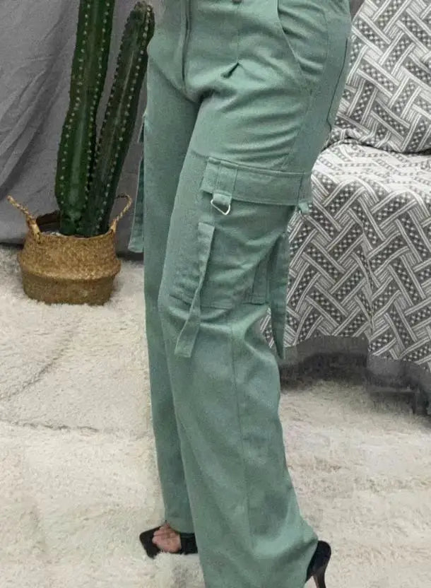 Fashion Retro Overalls Pants Multi-Pocket Casual Straight Pants High Street Women's Wide-Legged High Waisted Long Trousers