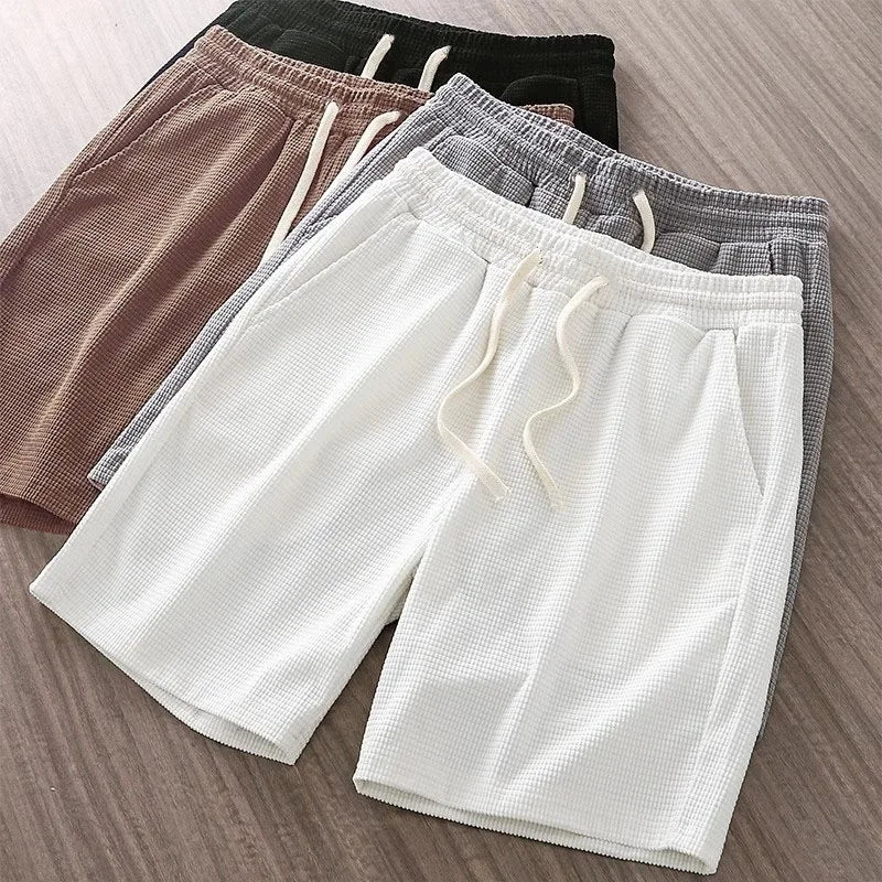 Men's Solid Color Waffle Shorts – Casual Mid-Waist Summer Shorts