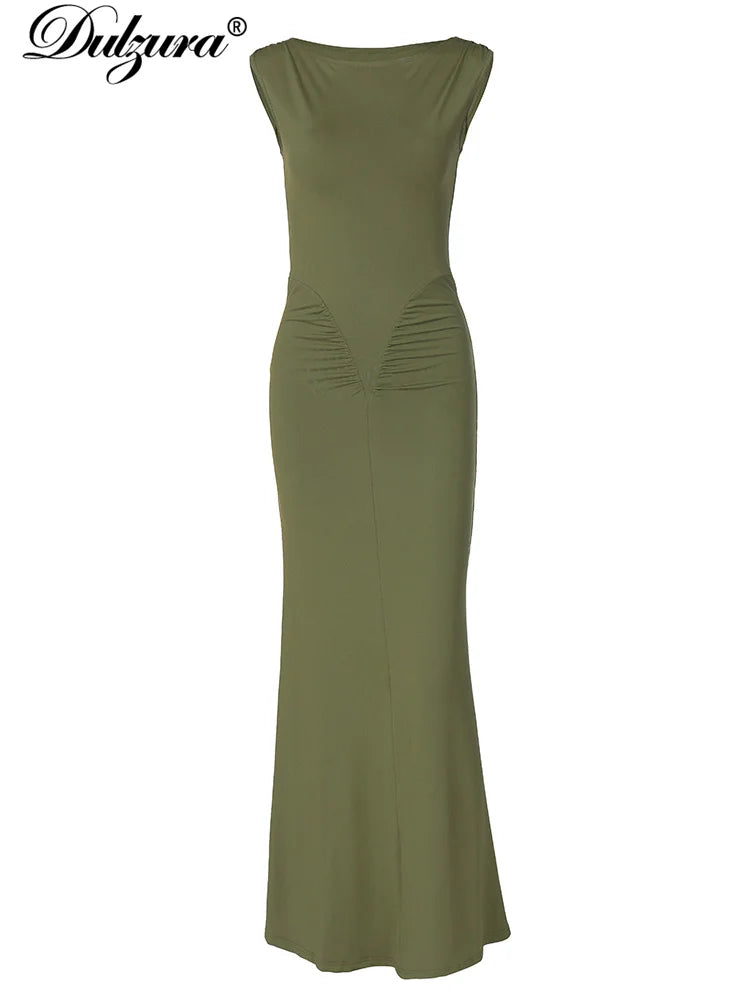 Dulzura Elegant Long Dress Ruched Bodycon Sleeveless Solid Dresses Lady Cocktail Party Wedding Guest Formal Women Clothes 2024