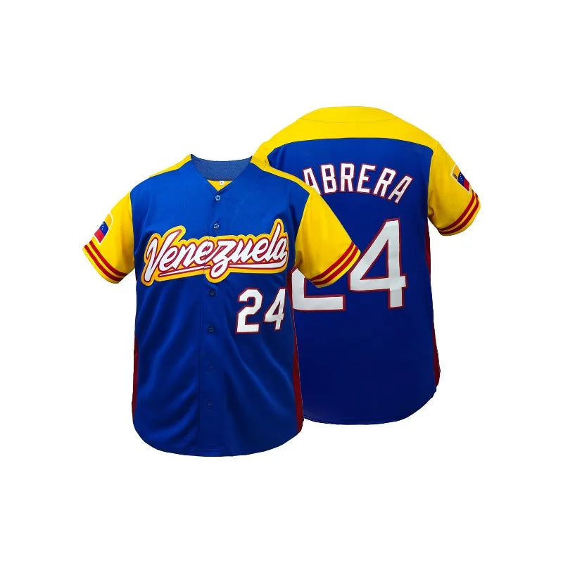 Men's Breathable Baseball Jersey V-Neck Short Sleeve "Venezuela" Embroidery, Breathable Loose Fit Baseball Shirt for Casual Wear