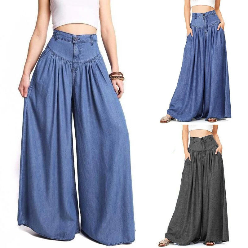 Wide-leg Pants Ladies Loose Plus Size High Waist Long Trousers