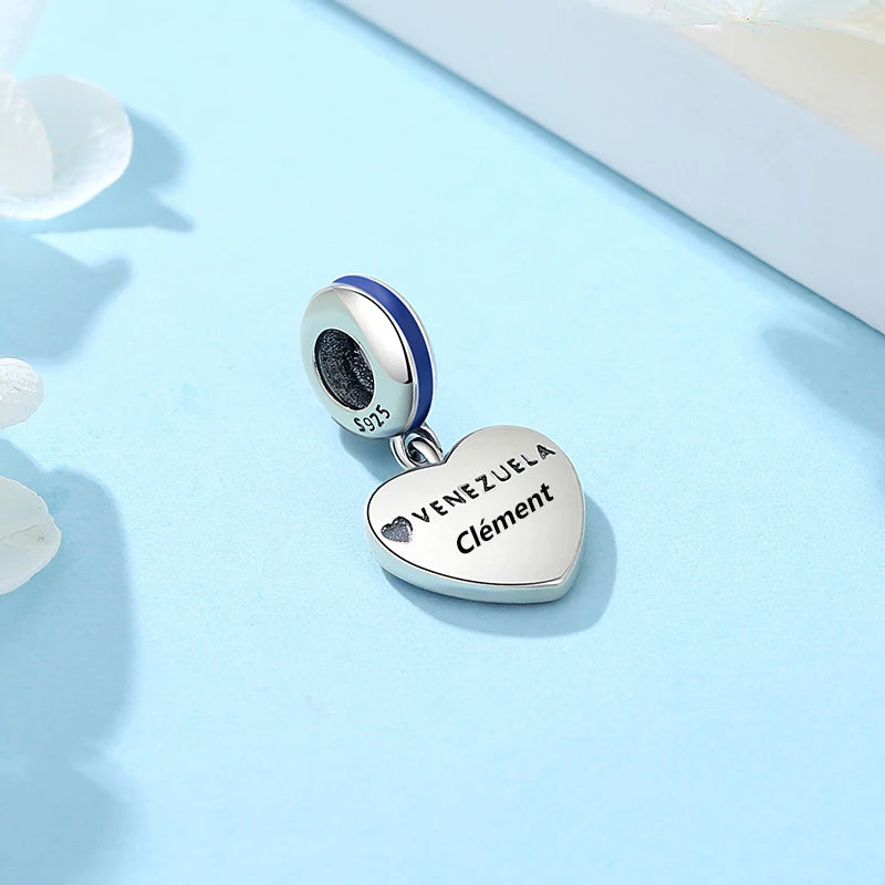 925 Sterling Silver Charms Flag Of Venezuela Heart Pendant Beads Fit Original Brand Bracelets Necklaces Jewelry For Women