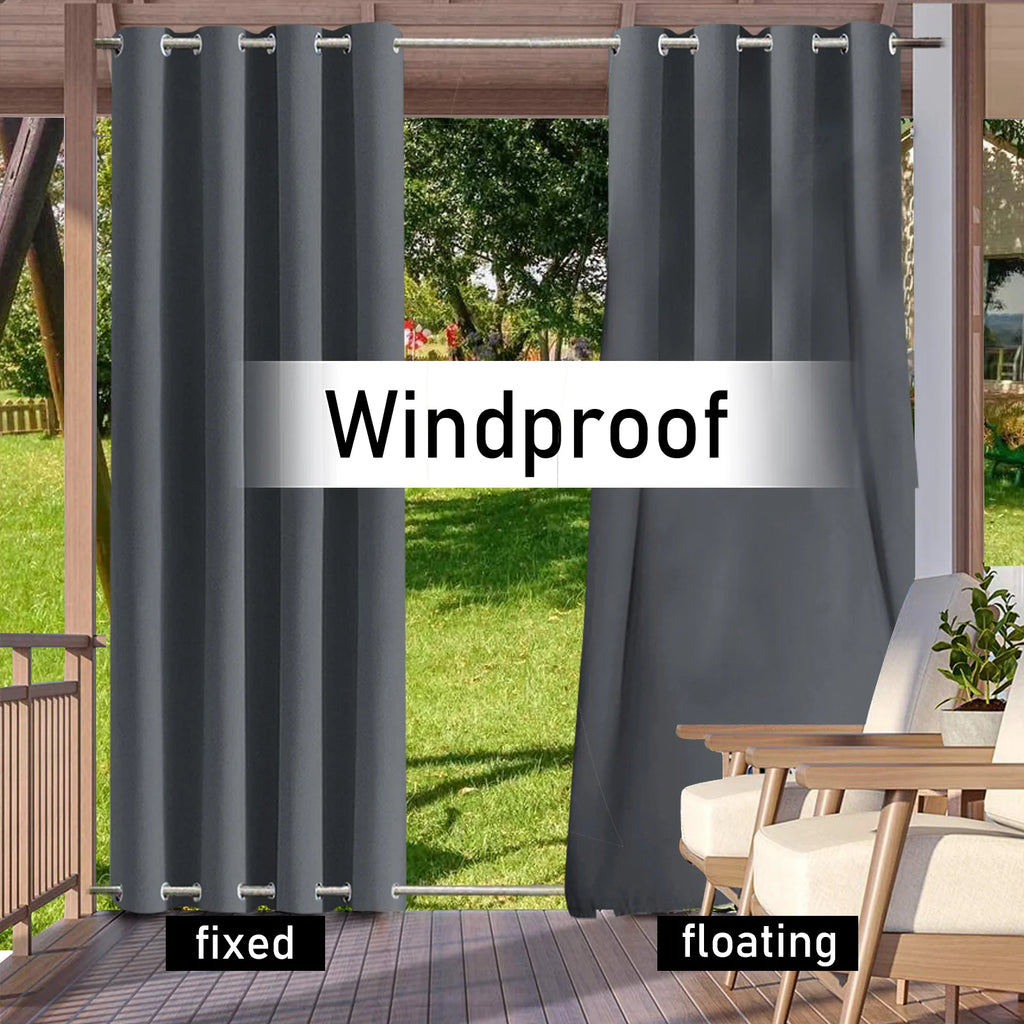 Patio Outdoor Curtain Waterproof Thermal Insulated Double Grommets Sun Block Windproof Window Curtains For Garden Drapes Porch