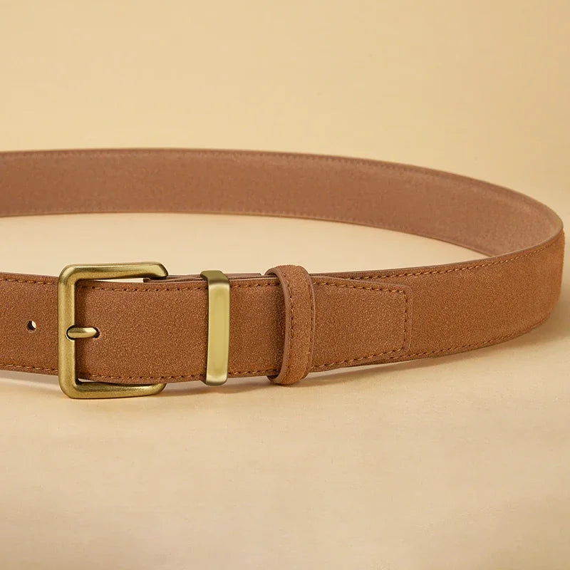 Women's Luxury Suede Cowhide Leather Belt – Gold Buckle Wide Waistband