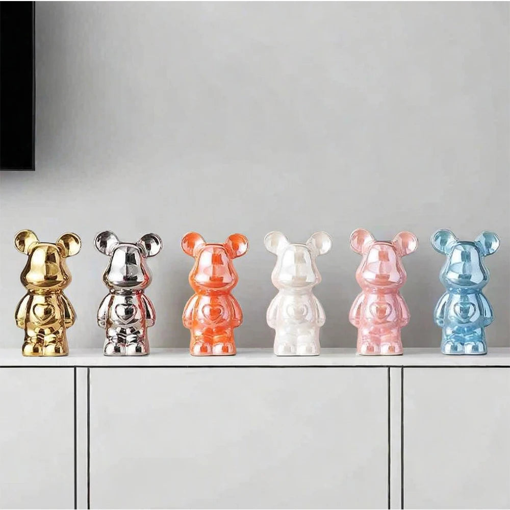 Ceramic Cartoon Teddy Bear Figurine Love Bear Ornament Living Room Small Piggy Bank Wine Cabinet Desktop Home Decoration
