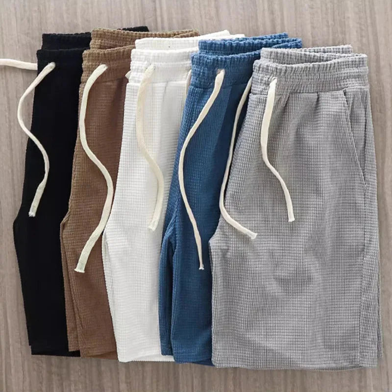 Men's Solid Color Waffle Shorts – Casual Mid-Waist Summer Shorts