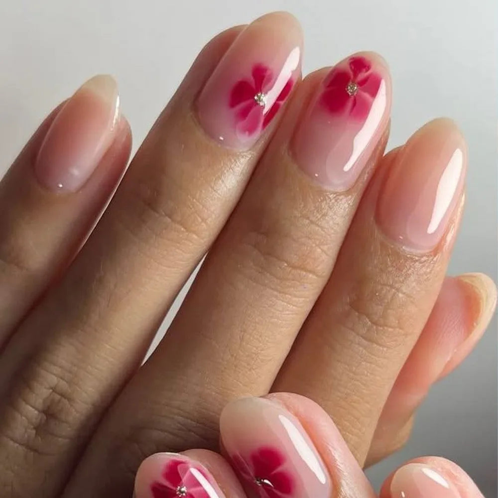 Autumn Matte Press-On Nails | 24pcs Rose Leaf Almond | Full Cover Acrylic Nail Tips with Glue