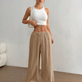 Womens Low Rise Palazzo Pants Casual Straight Long Pants Comfy Breathable Lounge Dressy Travel Vacation Beach Slacks
