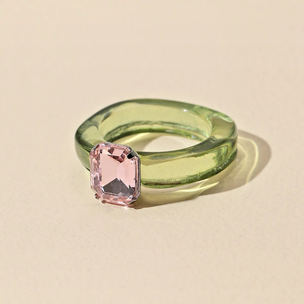 Fashion Luxury Irregular Geometric Transparent Colorful Crystal Rhinestone Zircon Round Ring For Women Shiny Jewelry Accessories