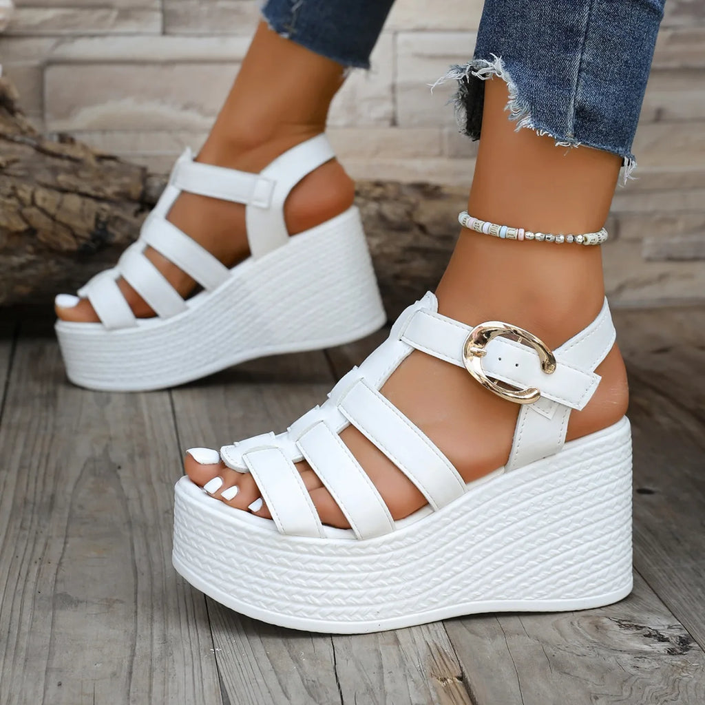 Women's Sandals 2025 new style fashionable high quality women's open-toe platform solid color large size High Heels sandals