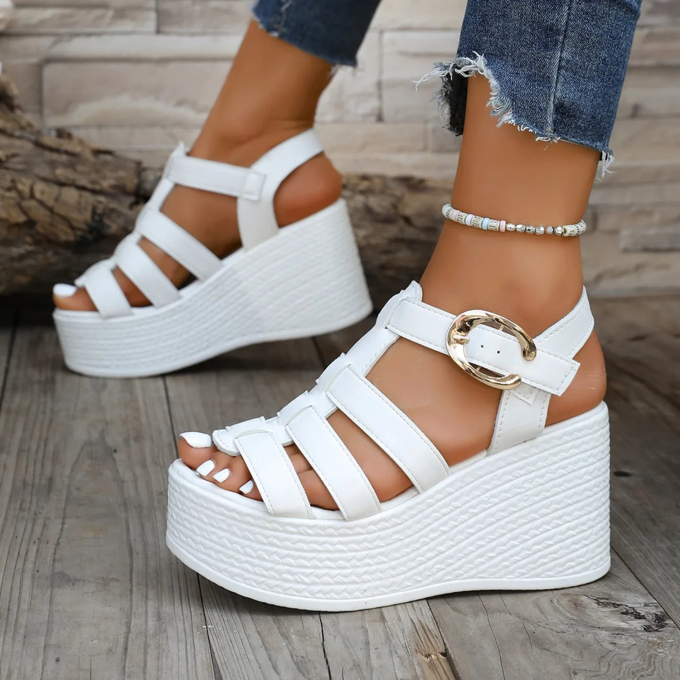Women's Sandals 2025 new style fashionable high quality women's open-toe platform solid color large size High Heels sandals