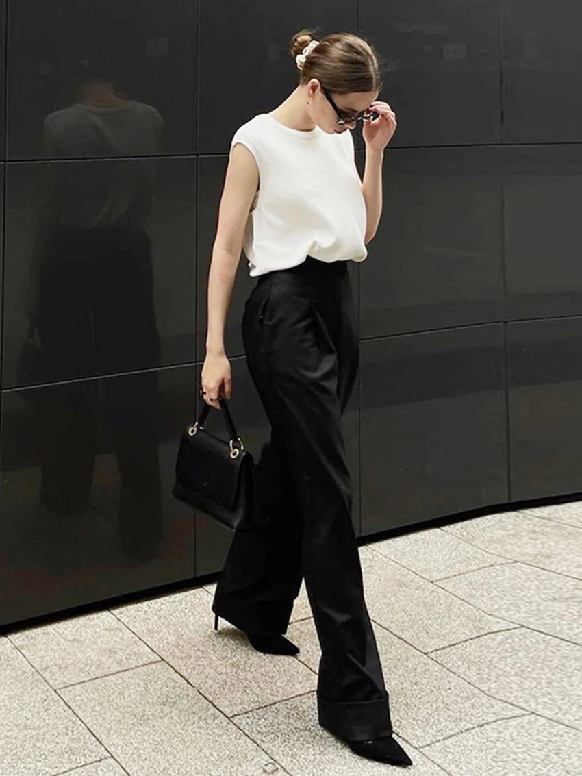 Parc Fee Fashion Loose Black Office Women's Pants Casual High Waist Wide Trousers Elegant Classic Full Length Pants Female