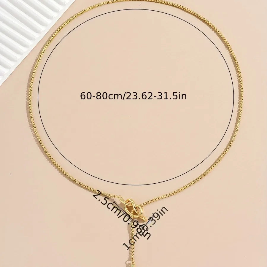 Vintage Golden Long Sailor Knot Sweater Chain Necklace Accessories Women's 14K Gold Plated Neck Jewelry Gift
