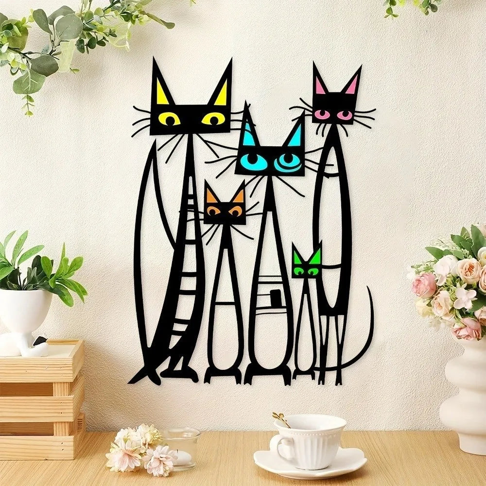 Modern Style Colorful Cat Wall Decor Metal Dog Wall Art Sculpture Flower Iron Wall Hanging Decoration Living Room