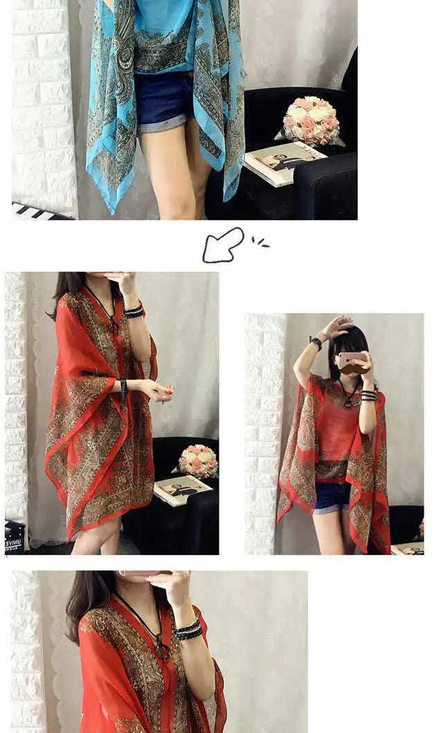 Fashion Woman Scarf Shawl Beach Cover-Ups Blouses Sun Protection Cardigan Summer Beach Holiday Cardigan Women Long Blouses Tops