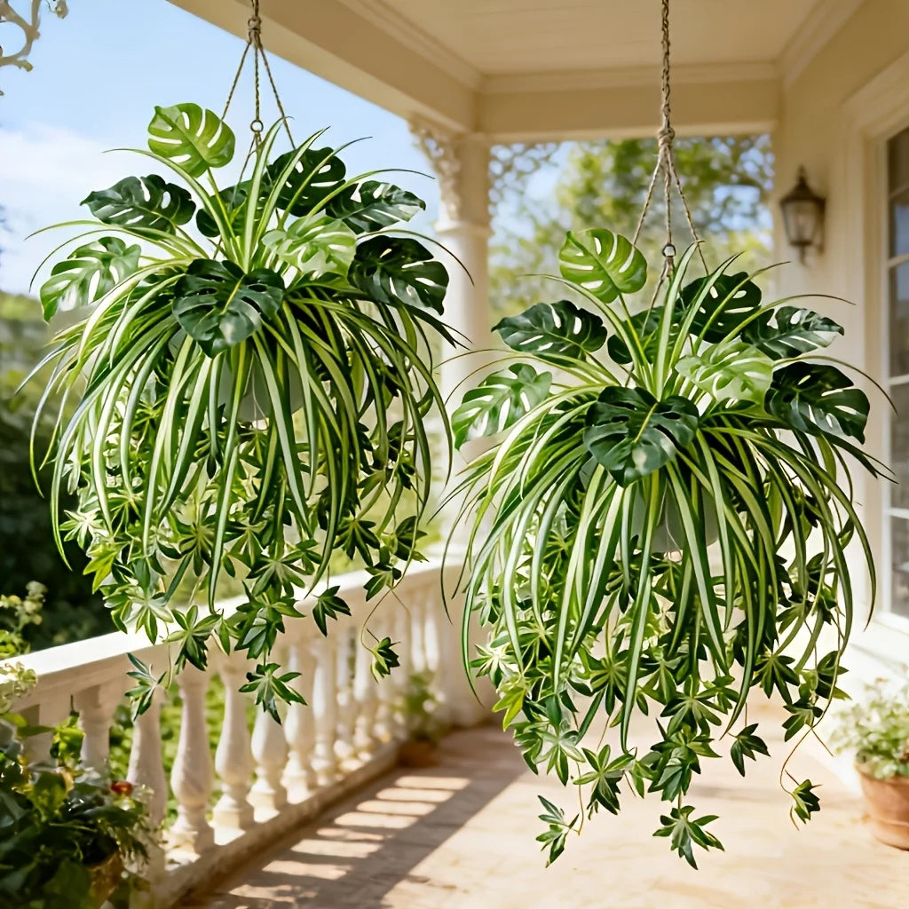 Artificial Plants Wall Hanging Chlorophytum Potted and Turtle Leaf Bamboo Green Plants