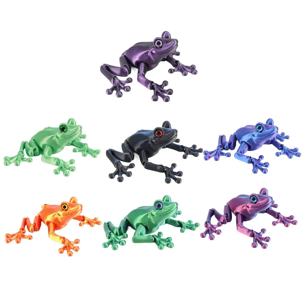 3D Printed Cute Frog Model Multi-joint Movable With Glittering Eyes Simulated Animals Model For Room Decor Accessories Kids Gift