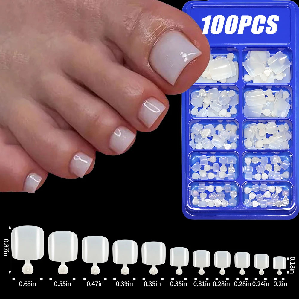 100pcs Light Pink Press-On Nails | Short & Medium Square | 10 Sizes Full Cover Nail Tips