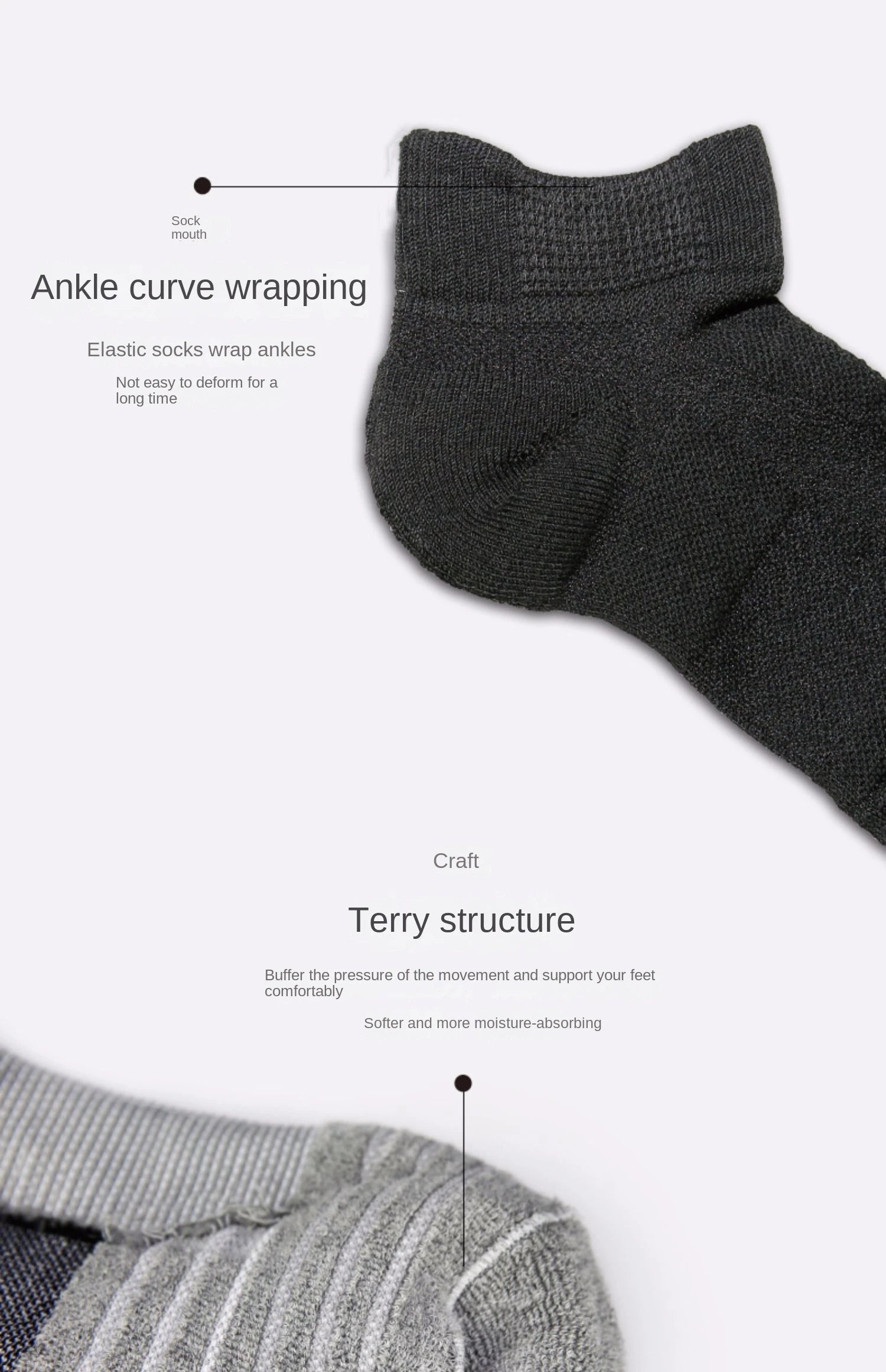 3 Pairs Breathable Mesh Athletic Terry Socks Cushioned Moisture-managing and Durable Reduces Foot for Running Hiking & Sports
