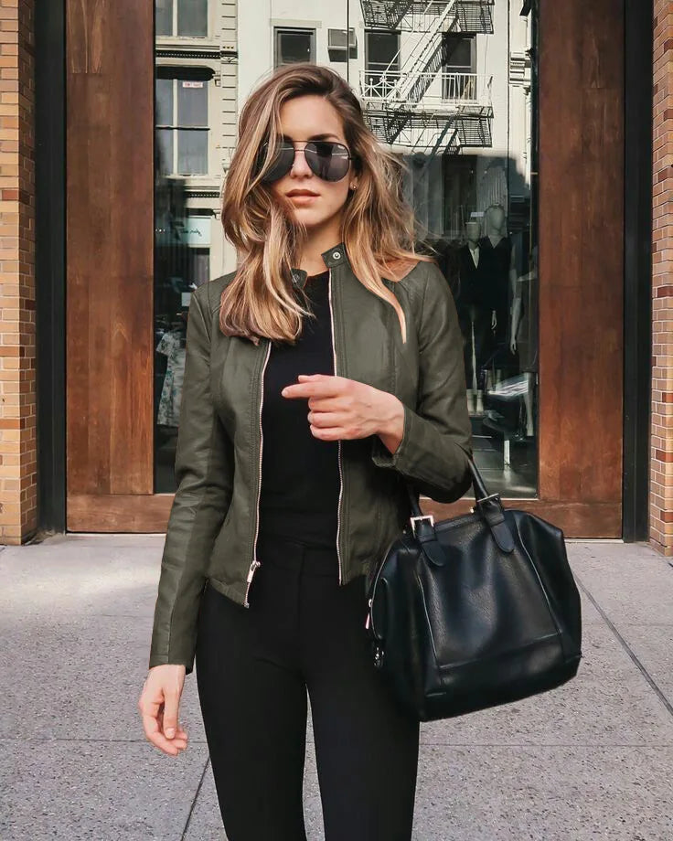 Female Jackets Office Lady Casual Coats Autumn Fashion Short Thin Women Flight Jacket Pu Leather Outwear Zipper Outfit 2024