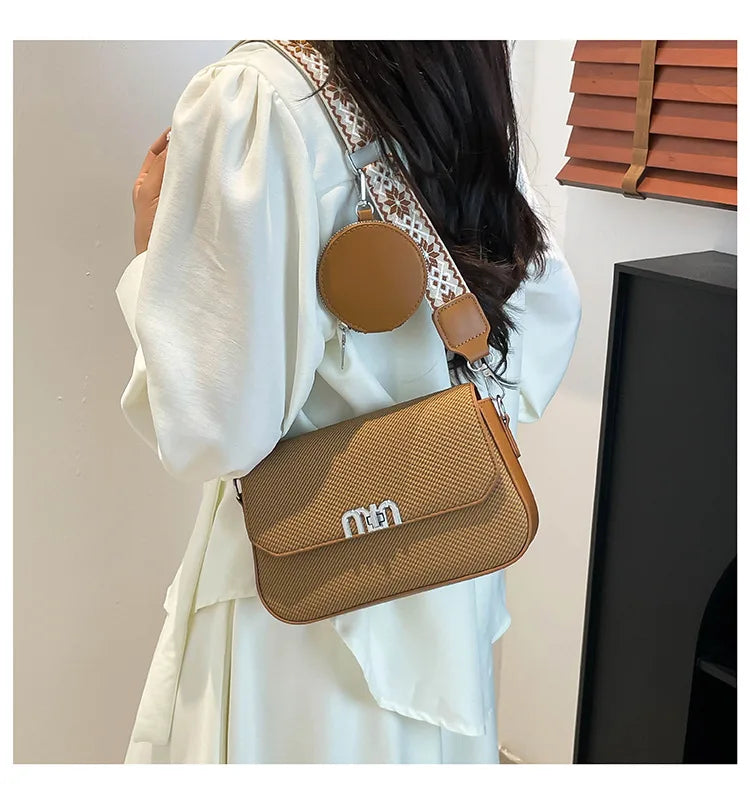 ‌2025 Korean-Style Wide Strap Bag - Crossbody/Shoulder/Handheld Multi-Way Purse, Trendy Small Handbag for Women
