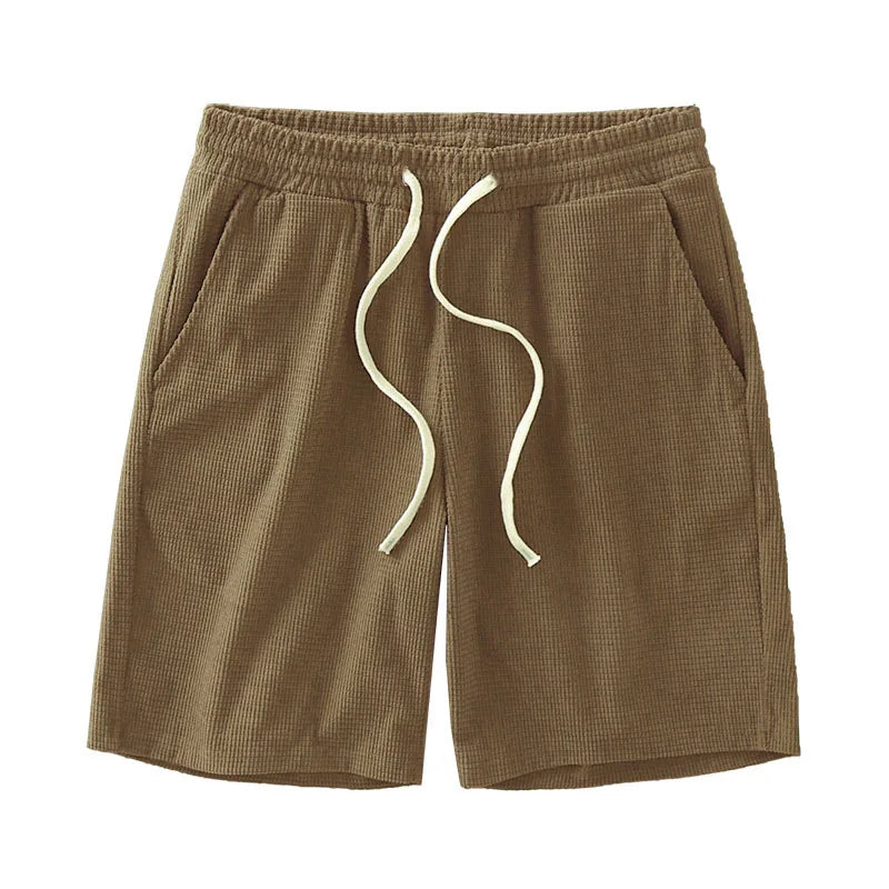 Men's Solid Color Waffle Shorts – Casual Mid-Waist Summer Shorts
