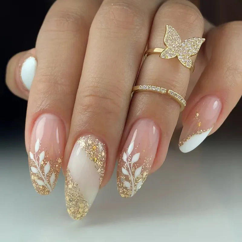 Autumn Matte Press-On Nails | 24pcs Rose Leaf Almond | Full Cover Acrylic Nail Tips with Glue