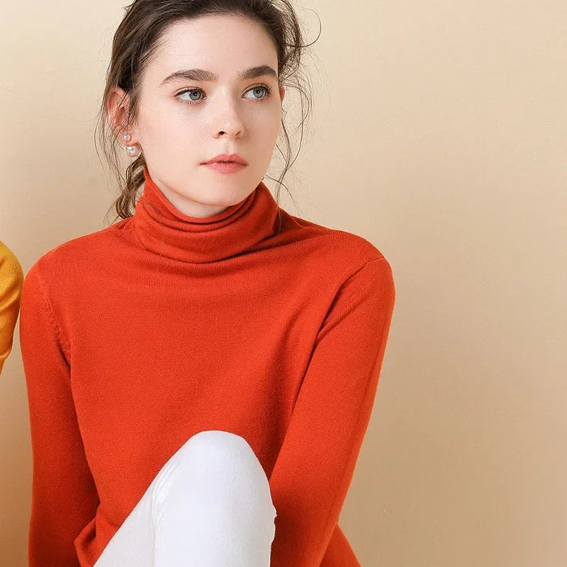 Turtleneck Women Sweater Warm Winter Solid Korean Stretch Slim Lady Jumpers Cashmere Black Sweater Pullover Femme Basic Knitwear