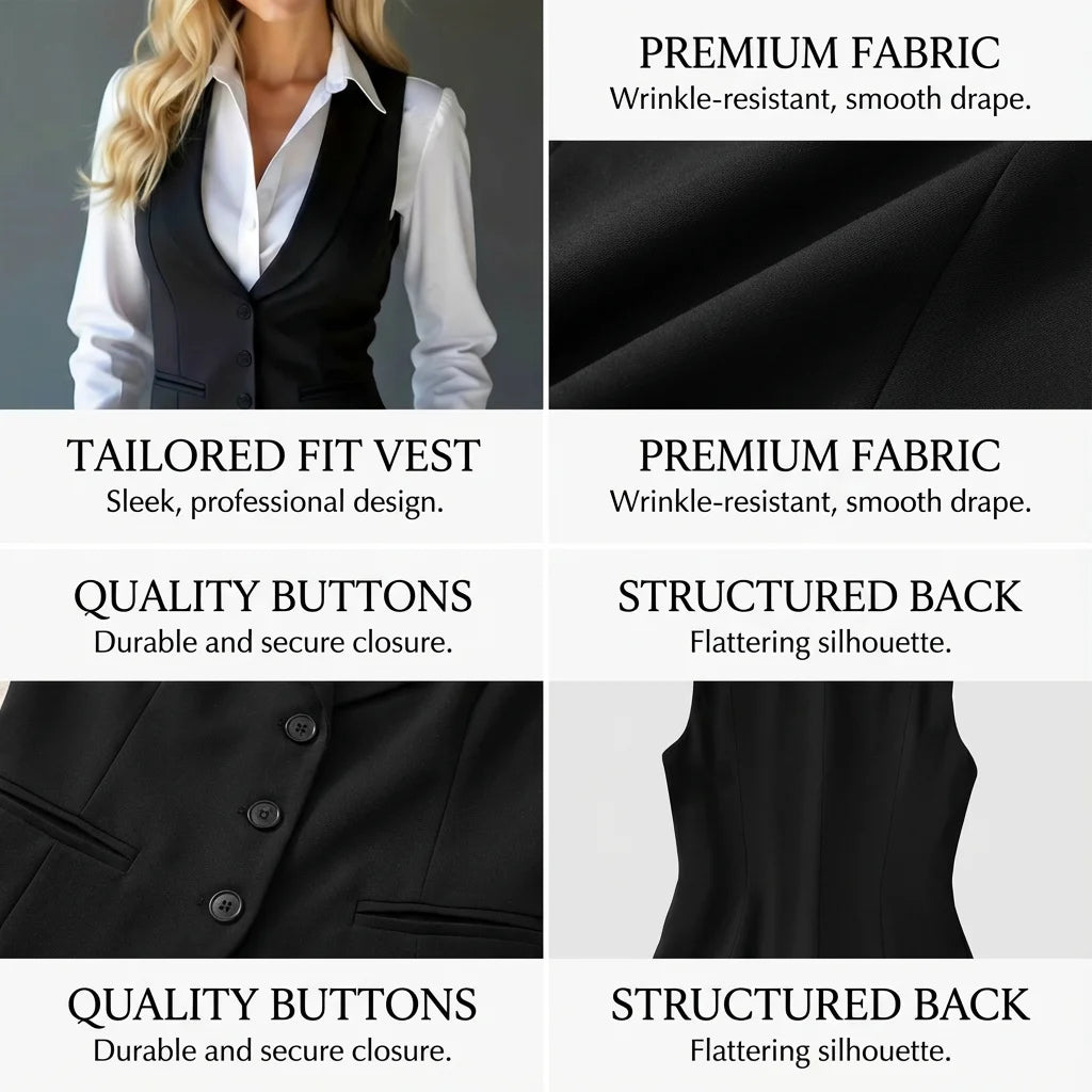 Women's Suit Vest Formal Waistcoat Slim Fit Sleeveless Blazer Jacket for Office Business Work Professional Attire Elegant Top