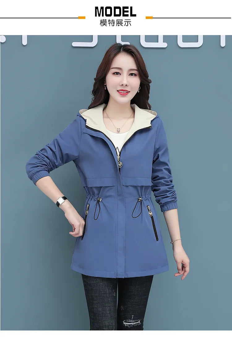 Spring Autumn Jacket Women's Loose Coat 2025 New Double-sided Wear Trench Coat Mid-length Windbreaker 5XL Women's Top