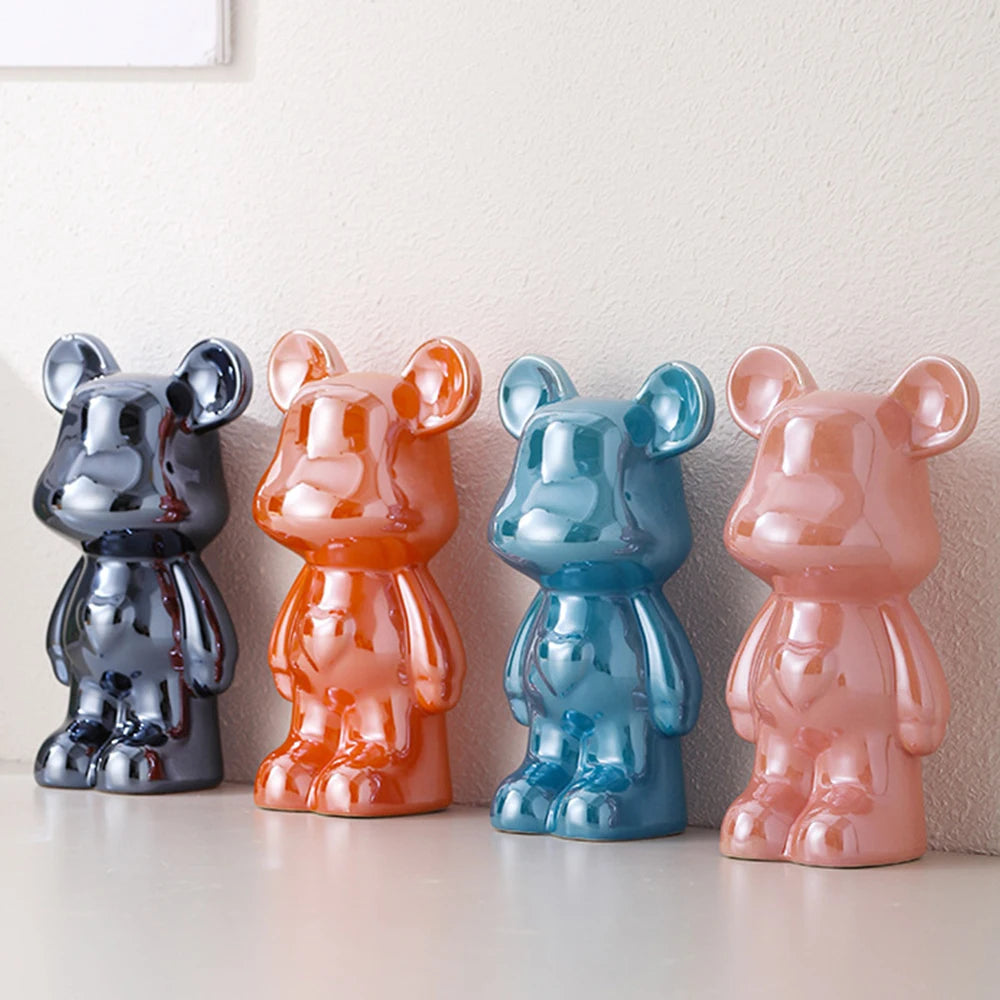 Ceramic Cartoon Teddy Bear Figurine Love Bear Ornament Living Room Small Piggy Bank Wine Cabinet Desktop Home Decoration